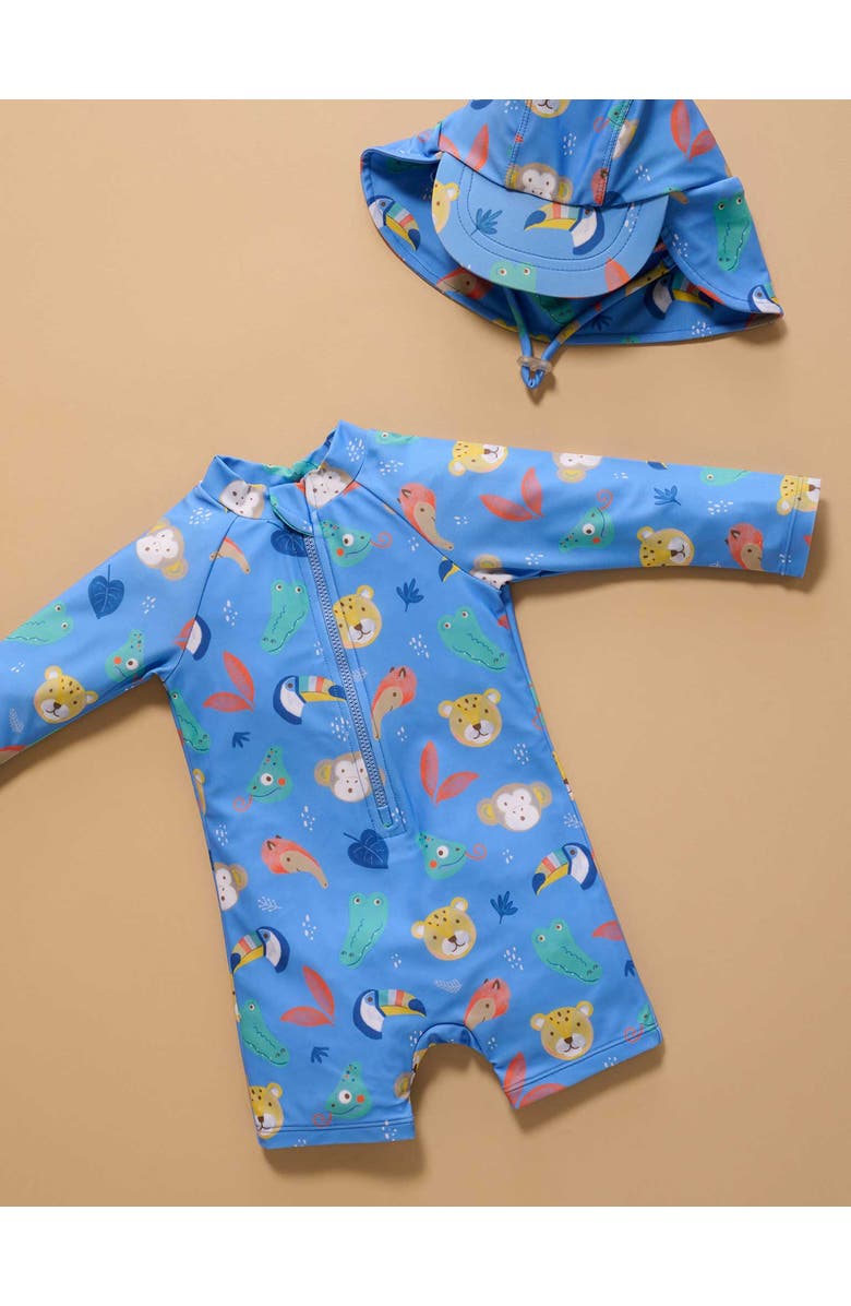 Purebaby Printed Longsleeve Swim Sunsuit, Alternate, color, Jungle Faces Print