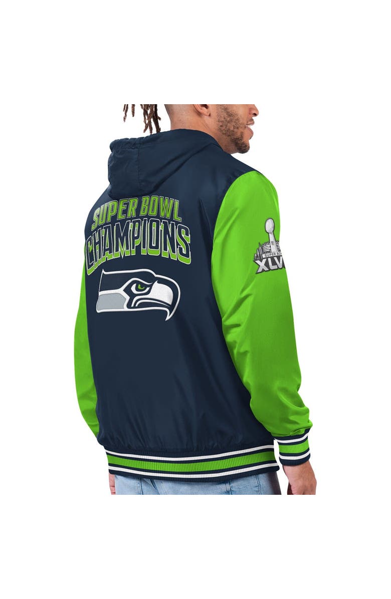 G-III SPORTS BY CARL BANKS Men's G-III Sports by Carl Banks Navy/Neon Green Seattle Seahawks Commemorative Reversible Full-Zip Jacket, Alternate, color,