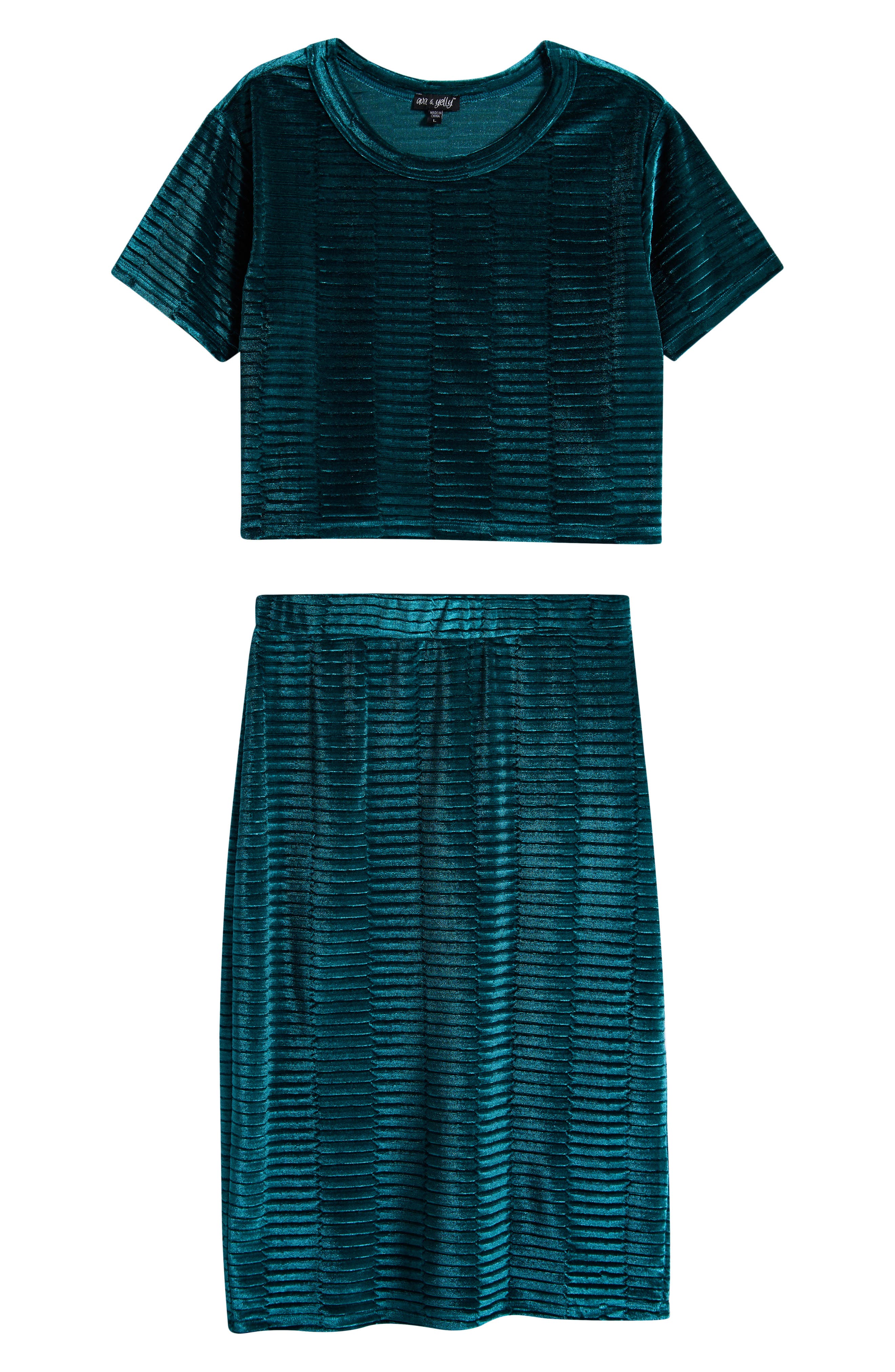 Ava & Yelly Textured Velvet Skirt & Top Set