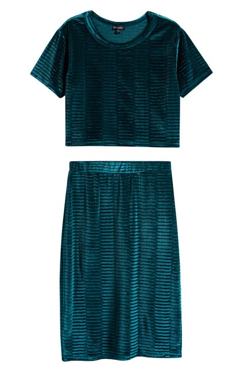 Textured Velvet Skirt & Top Set (Big Girls)