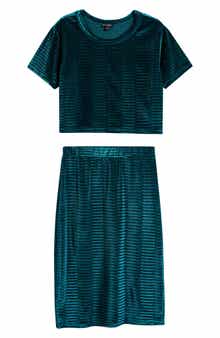 Ava & Yelly Textured Velvet Skirt & Top Set
