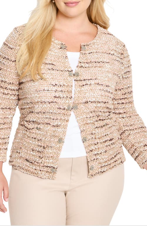 Nic + Zoe Nic+zoe Tonal Mix Open Stitch Cotton Blend Knit Jacket In Brown