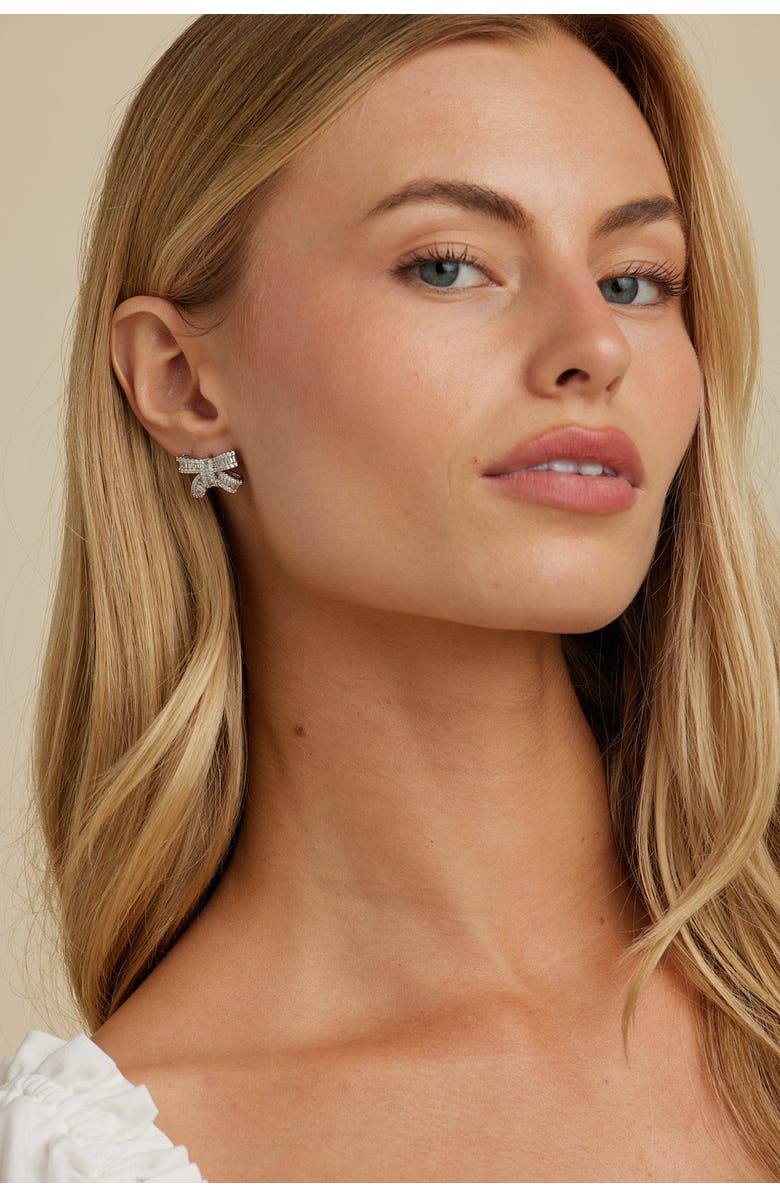 Untamed Petals Alicia Crystal Bow Studs, Alternate, color, Silver