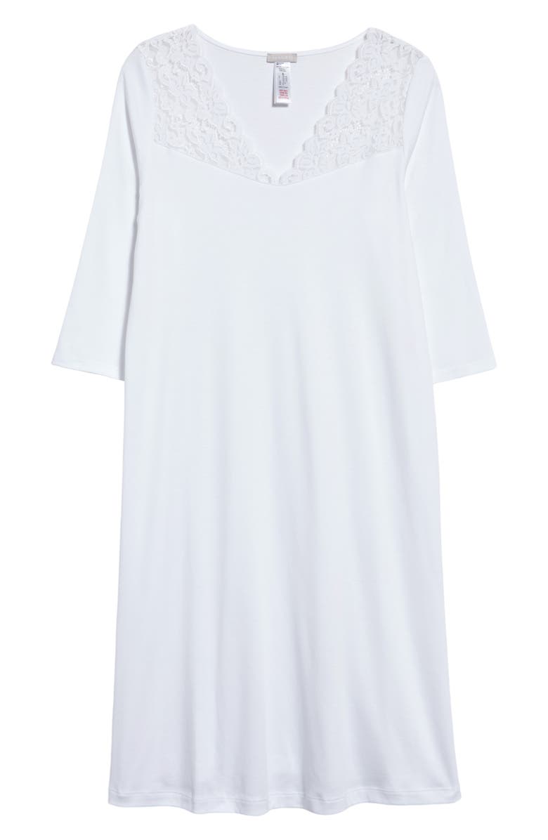 Hanro Moments Lace Trim Nightgown, Alternate, color, 