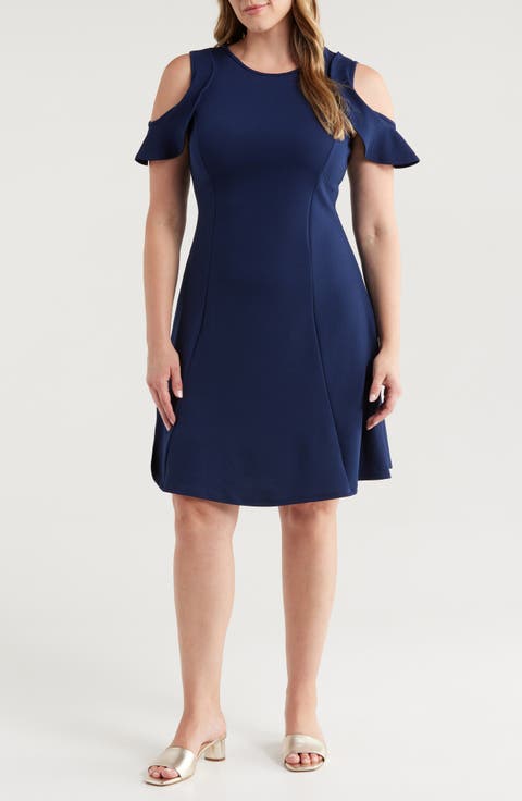 Ruffle Cold Shoulder A-Line Dress (Plus)