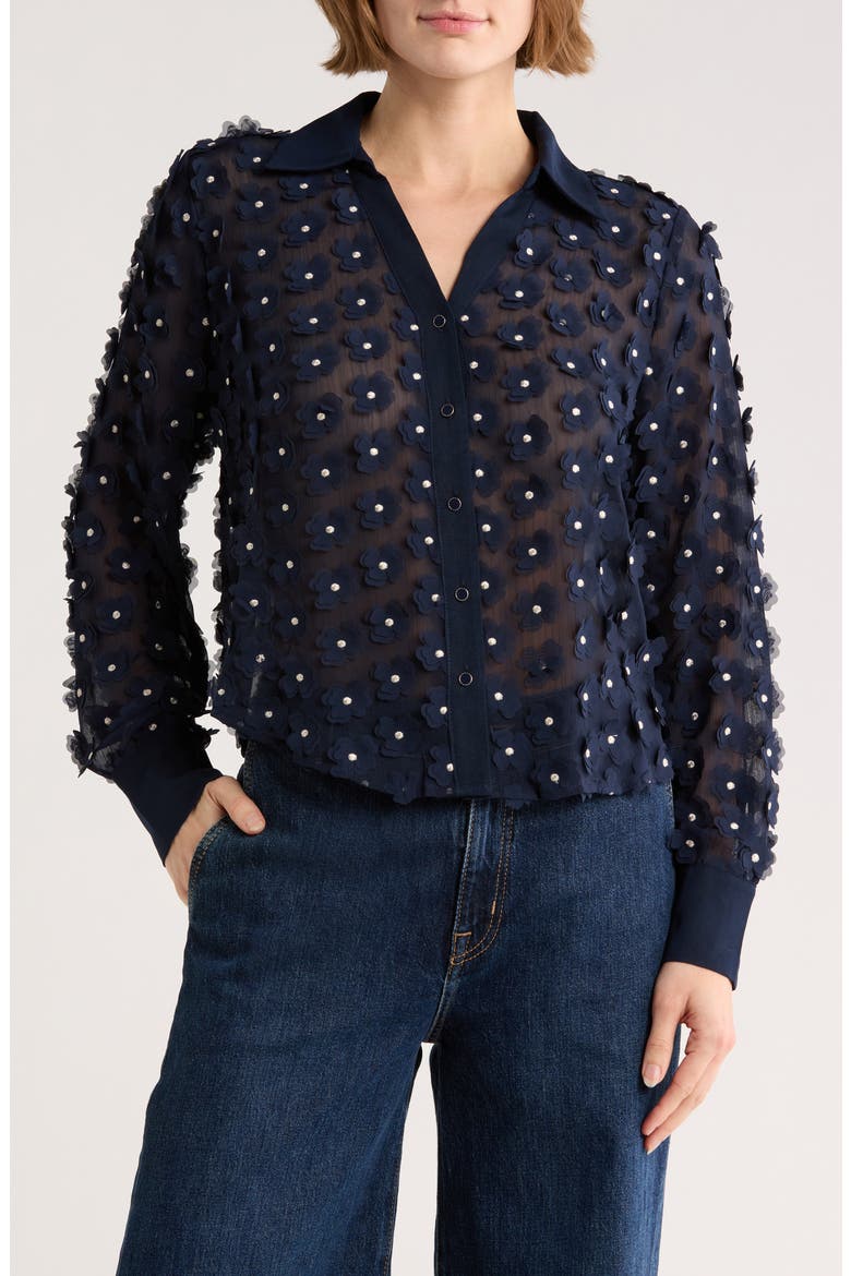 3D Floral Appliqué Long Sleeve Top, Main, color, BLUE MOON