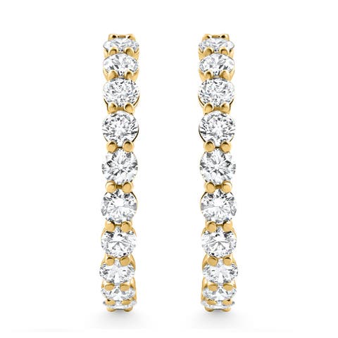 3Ct Diamond Lab Grown Inside Outside Hoops 14k Gold Eearrings 1" Tall
