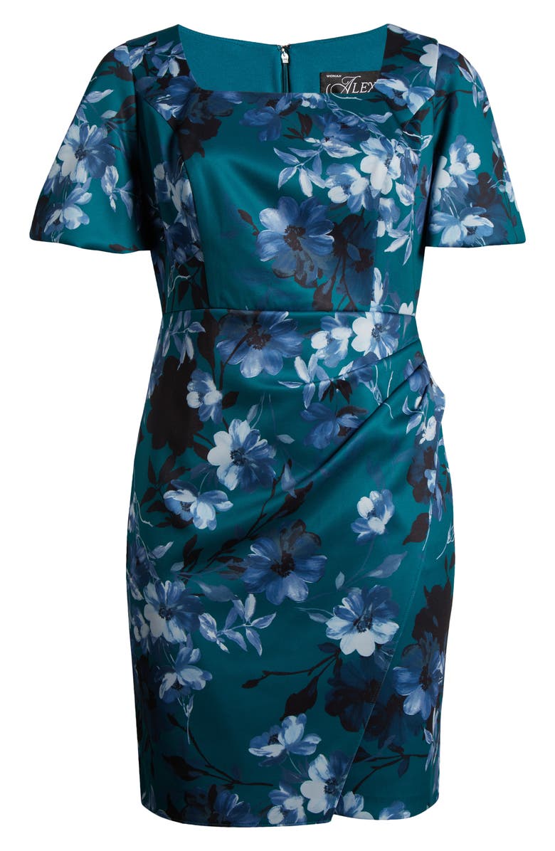 Alex Evenings Floral Sheath Dress, Alternate, color, Teal Multi