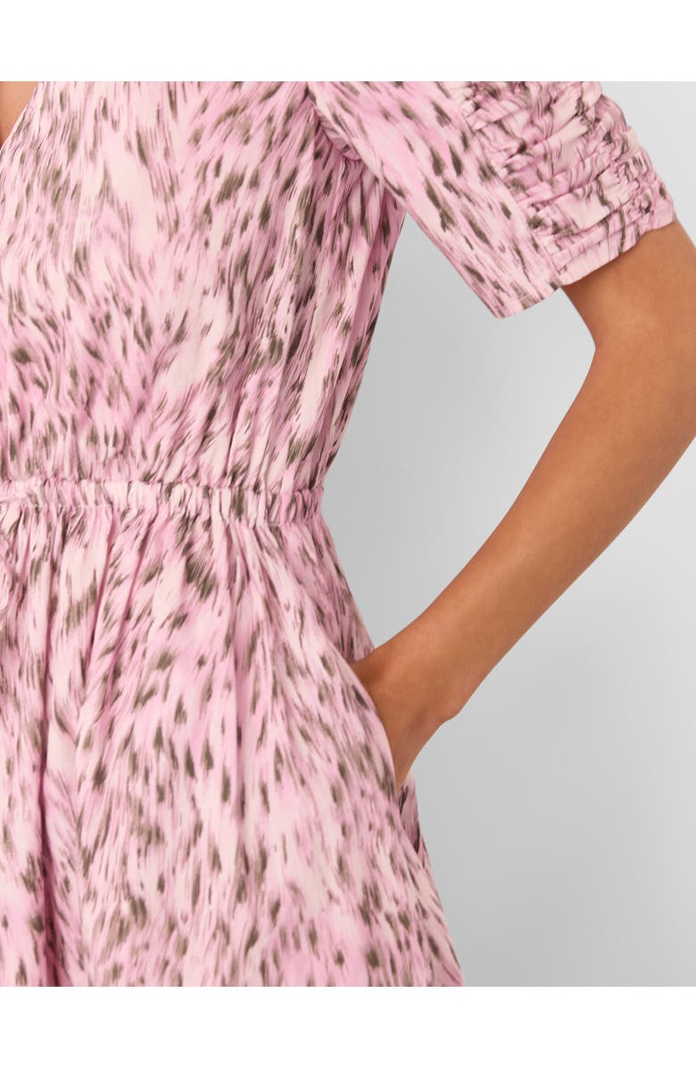 Whistles Short Sleeve V-Neck Printed Midi Dress, Alternate, color, Pink/Multi