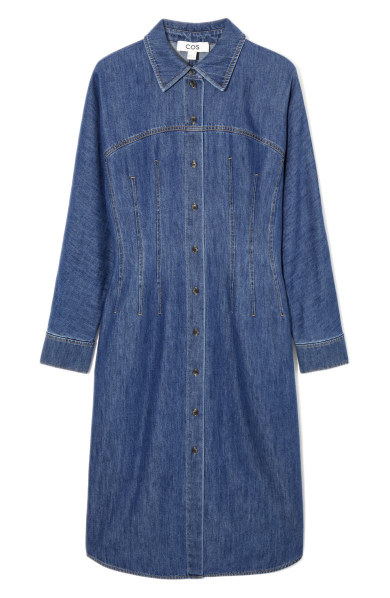 COS Long Sleeve Organic Cotton Blend Denim Shirtdress, Alternate, color,