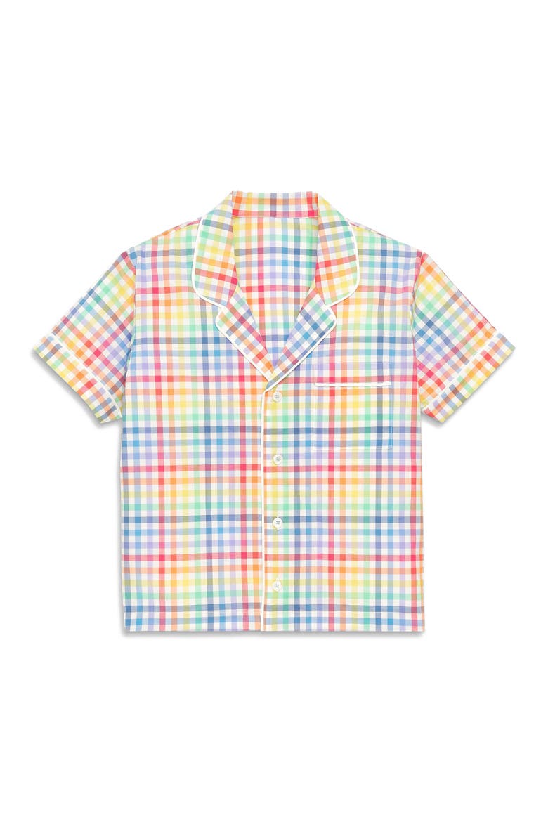 Women's Fit Pj Top In Rainbow Plaid, Alternate, color, Ivory Rainbow Plaid