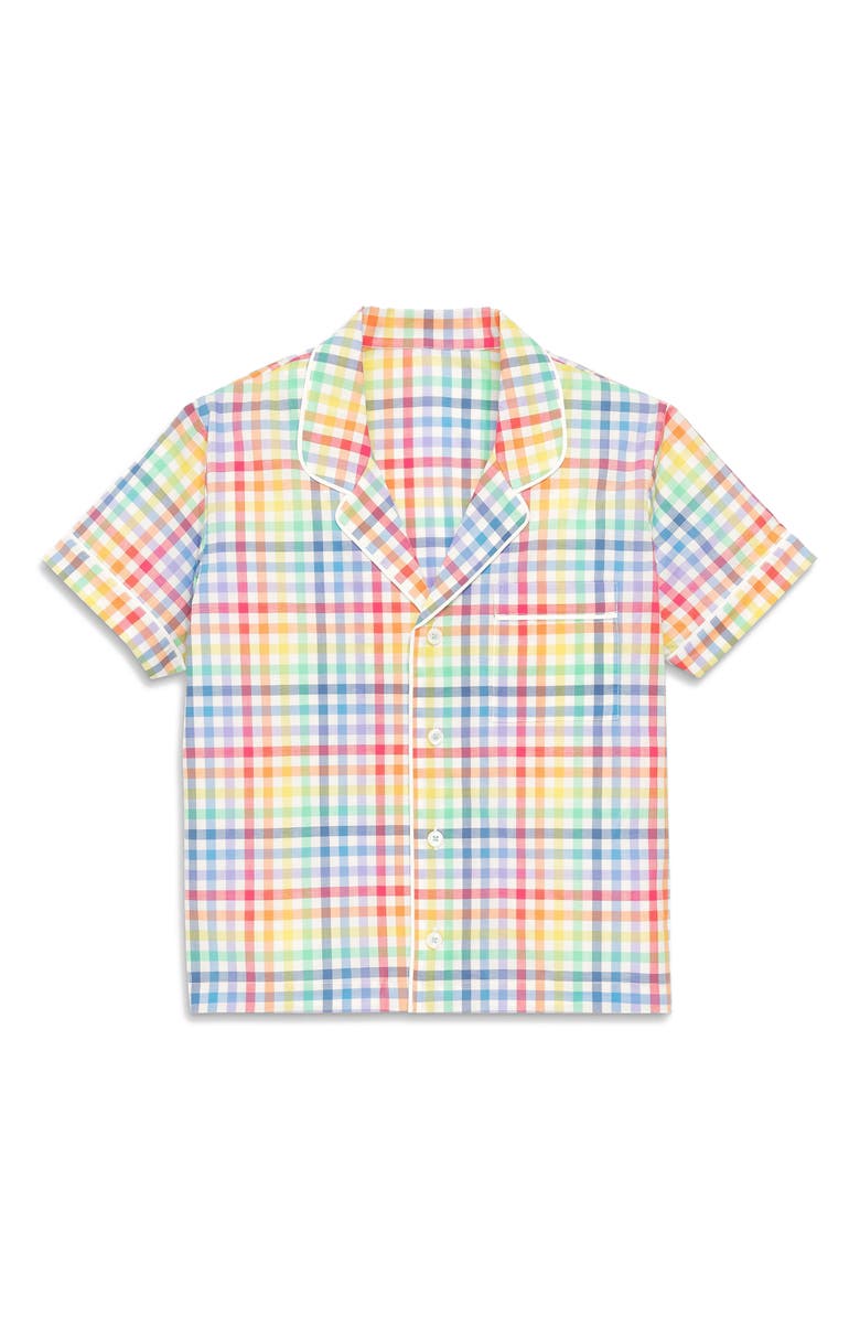 Primary Women's Fit Pj Top In Rainbow Plaid, Alternate, color, Ivory Rainbow Plaid