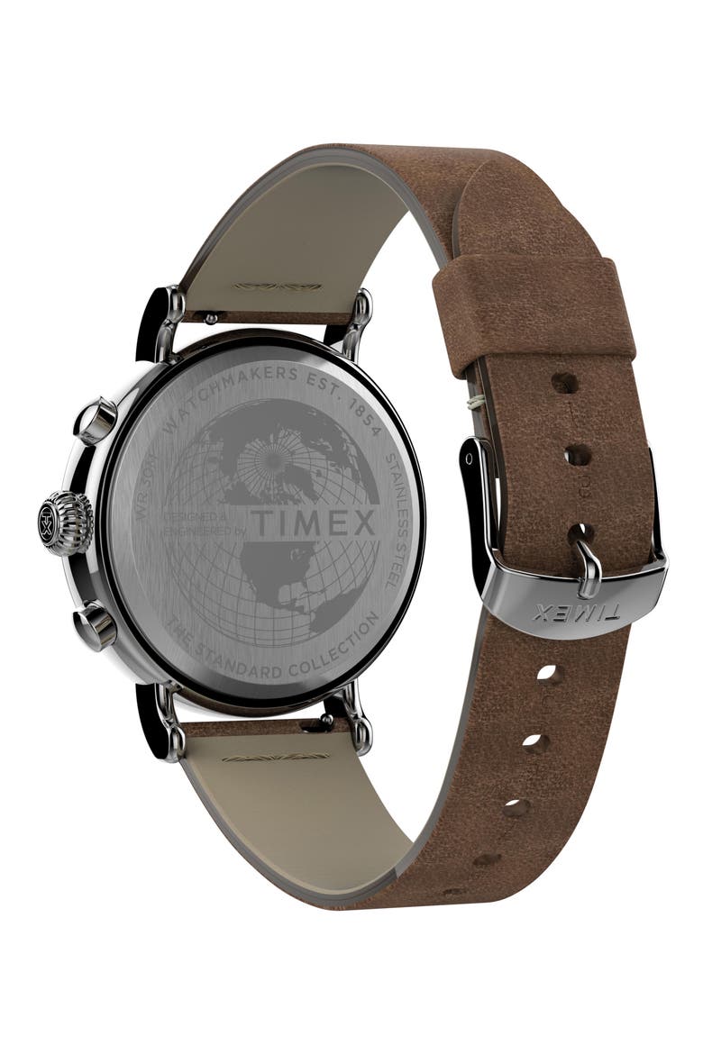 Waterbury Standard Chronograph Leather Strap Watch, 41mm, Alternate, color, BROWN/ BLUE/ SILVER