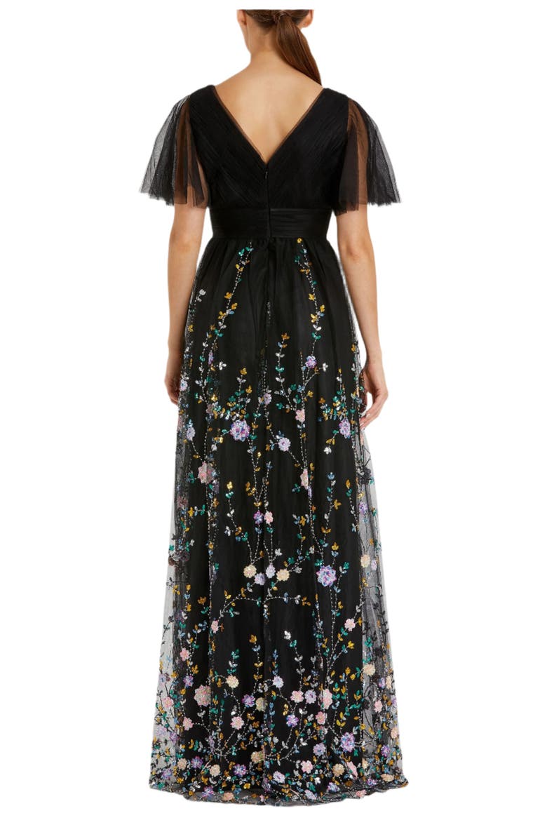 Mac Duggal Embellished Illusion Butterfly Sleeve V Neck Gown, Alternate, color, Black Multi
