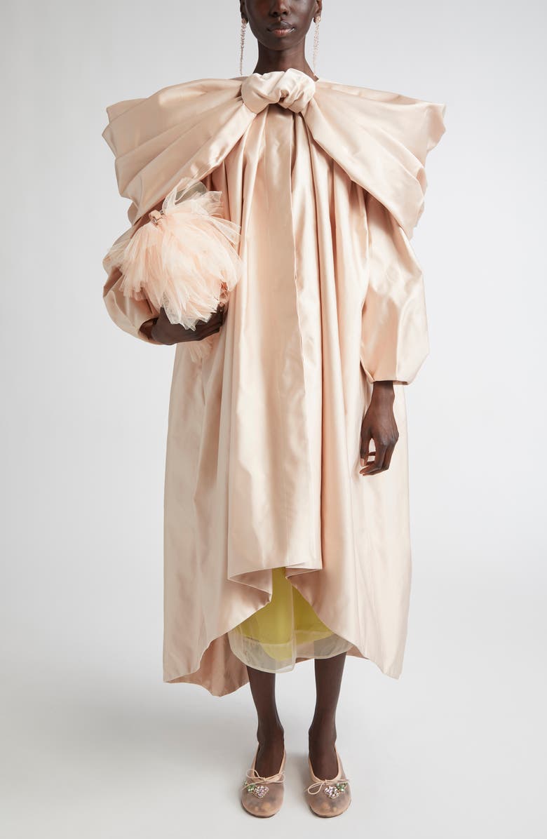 Simone Rocha Duchess Bow Puff Sleeve Coat, Main, color, 
