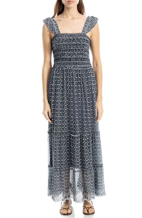 Floral Ruffle Strap Smocked Tiered Chiffon Maxi Dress