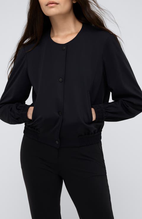Athletic Stretch Collarless Bomber Jacket