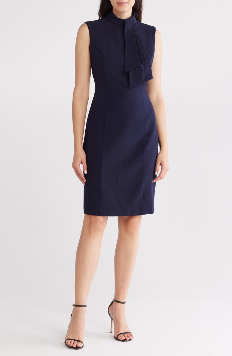 Eliza J Tie Neck Sleeveless Sheath Dress, Main, color,