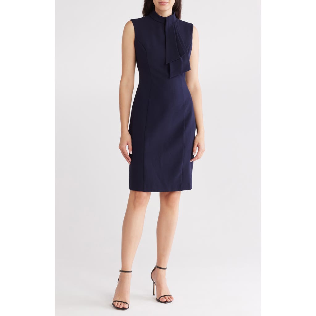 Eliza J Tie Neck Sleeveless Sheath Dress In Navy In Navy