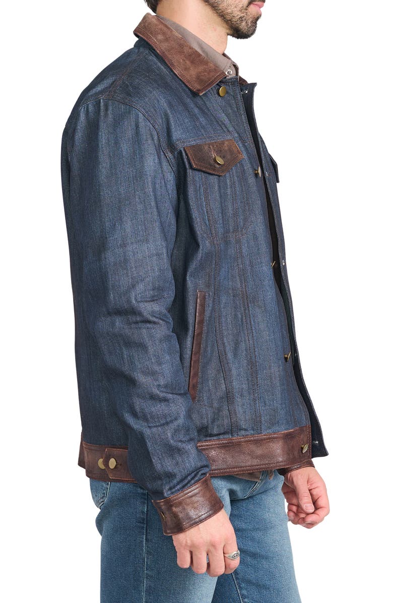 FLYNT Leather Trim Denim Jacket, Alternate, color, Denim Blue