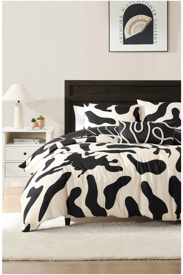 Clay Trees Reversible Comforter Set, Main, color, BLACK