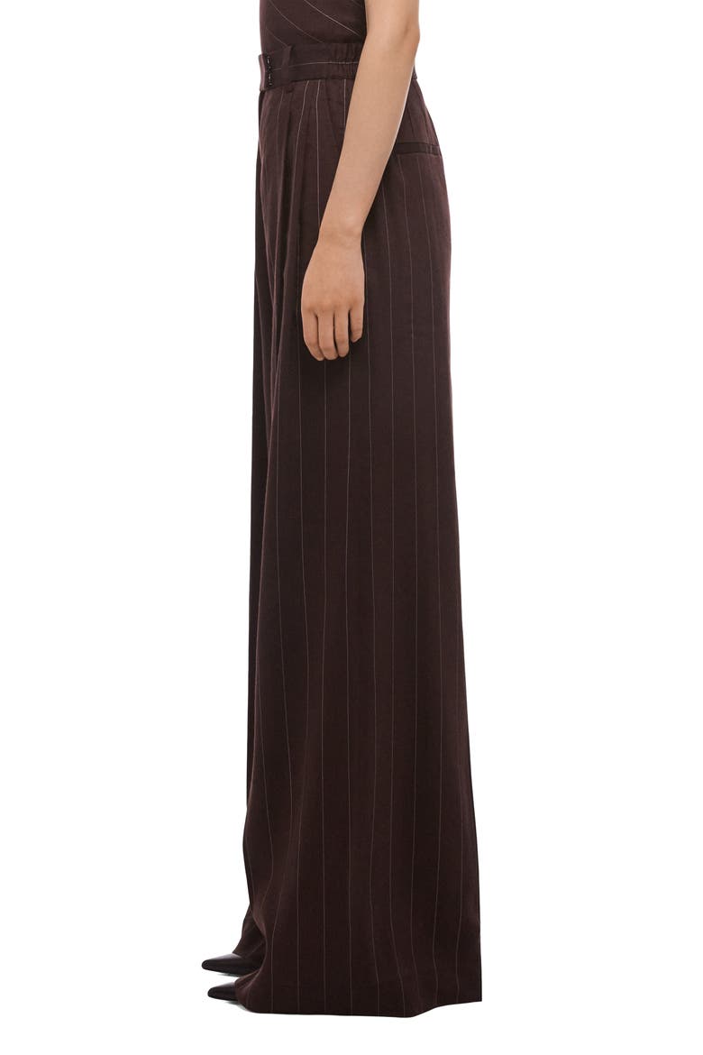Pinstripe Wide Leg Linen Blend Pants, Alternate, color, BROWN MULTI