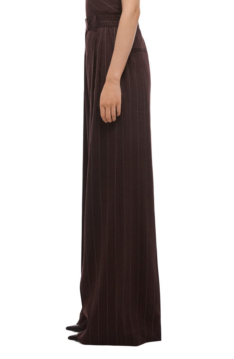 Helmut Lang Pinstripe Wide Leg Linen Blend Pants, Alternate, color, Brown Multi