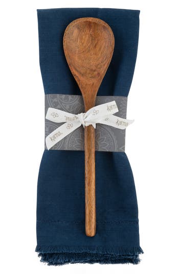 Karma Gifts Chelsea Cotton Tea Towel & Spoon Set In Indigo