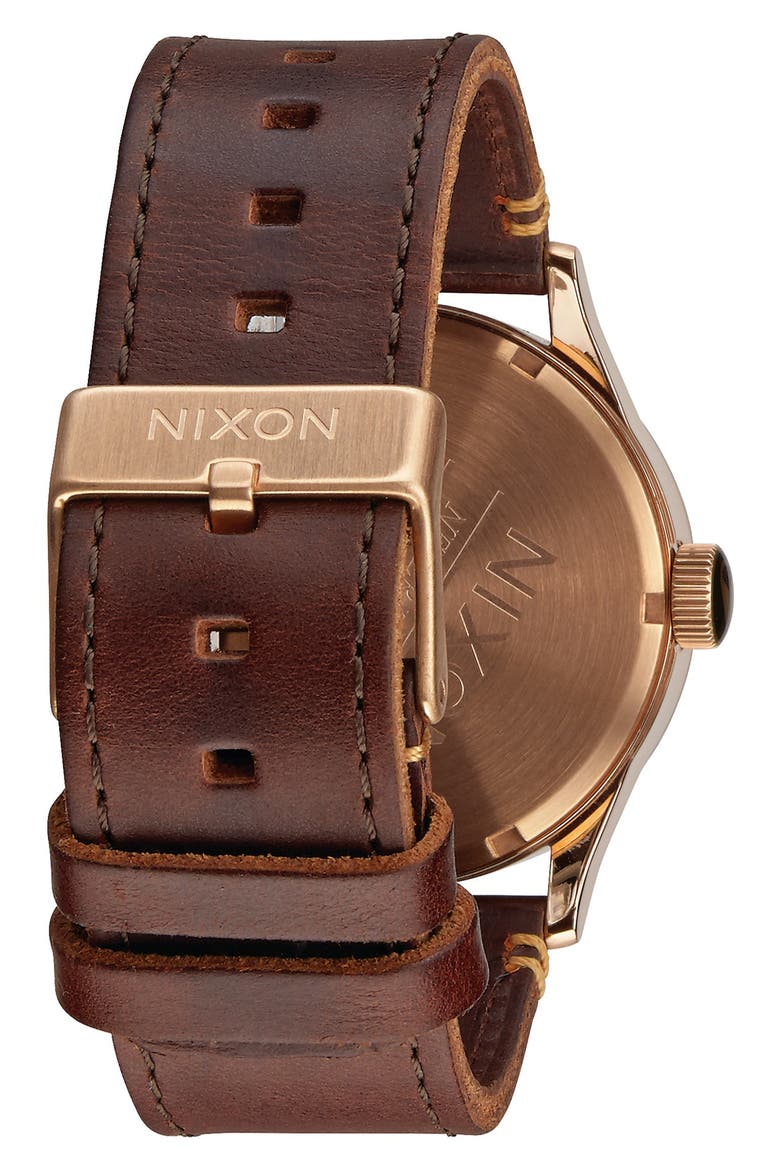 The Sentry Leather Strap Watch, 42mm, Alternate, color, ROSE GOLD / GUNMETAL / BROWN