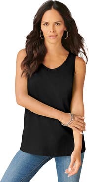 Roaman's Plus Size Cotton Scoopneck Tank Top