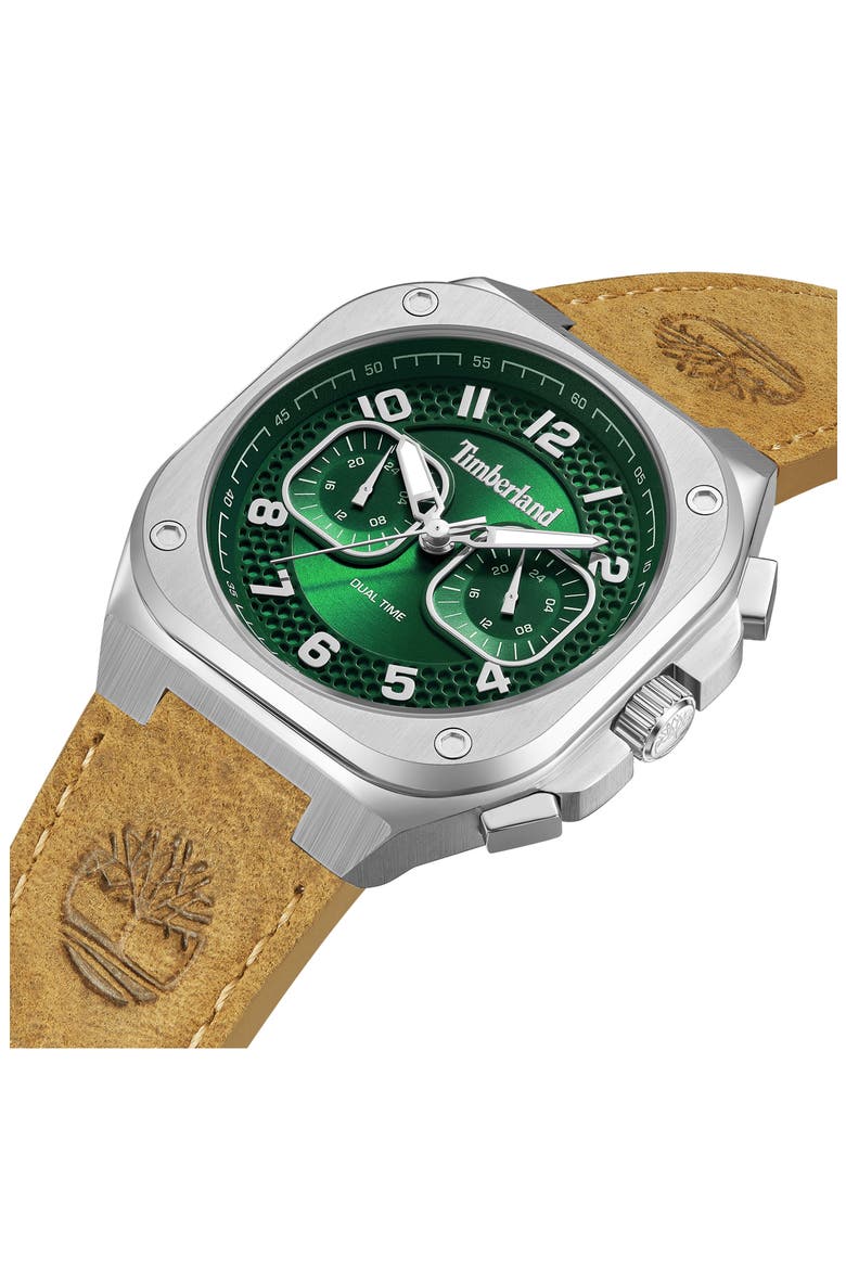 Mackinac Multifunction Chronograph Leather Strap Watch, 44mm x 25mm, Alternate, color, TAN