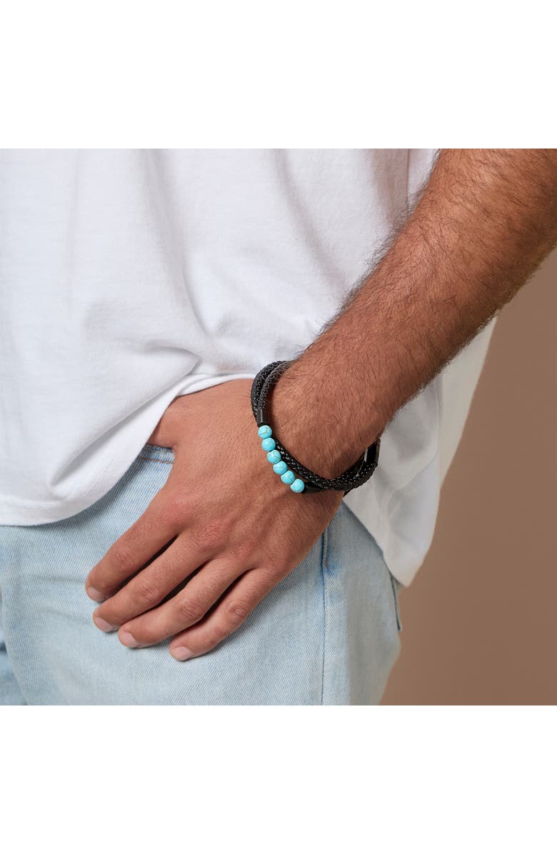 Lucky Brand Leather & Turquoise Beaded Bracelet, Alternate, color, Black/Turquoise
