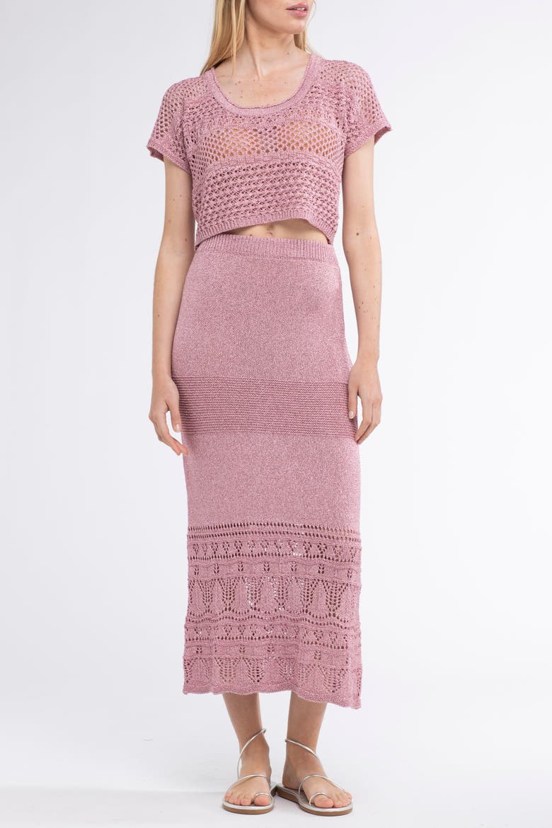 Mateo Crochet Cover-Up Crop Top, Main, color, Pink