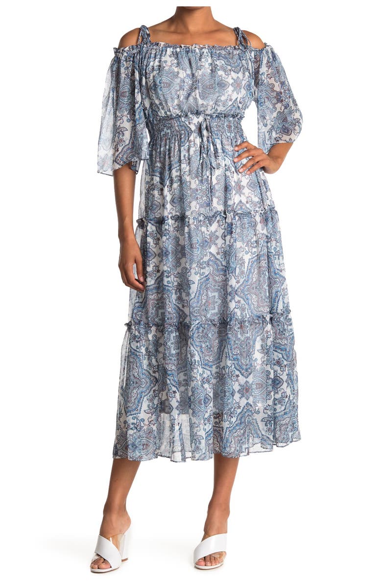 Taylor Dresses Paisley Print Off the Shoulder Dress, Main, color, 