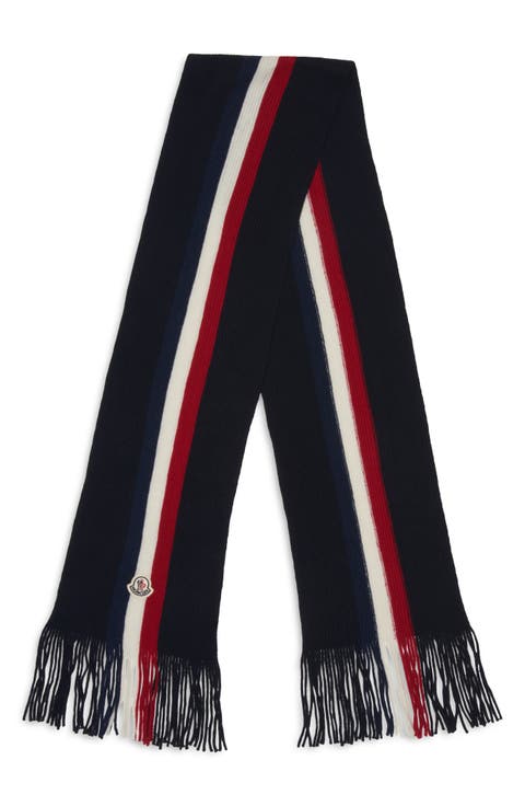 Logo Patch Stripe Virgin Wool Fringe Scarf
