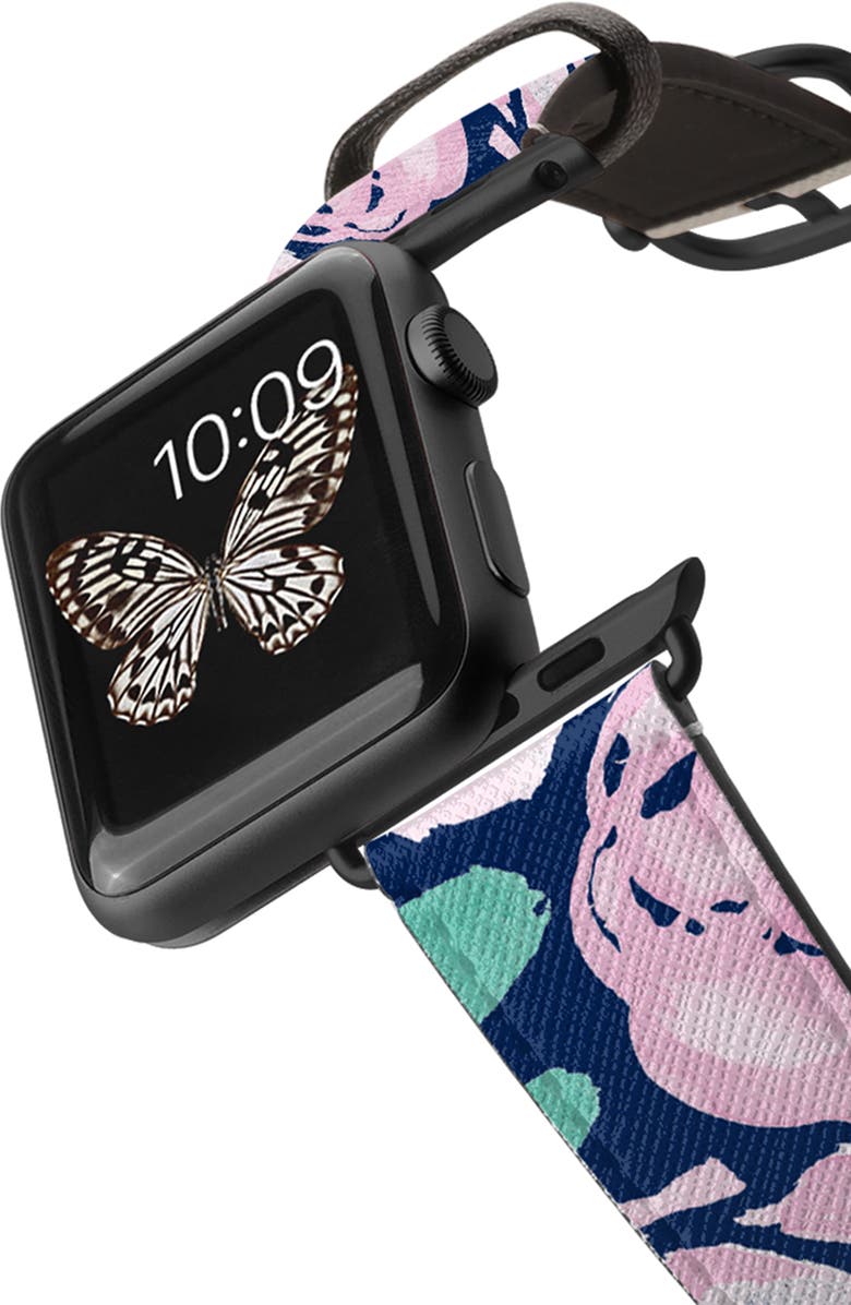 CASETiFY Pink Peonies Faux Leather Apple Watch<sup>®</sup> Watchband, Alternate, color, 