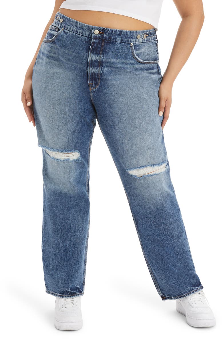 Good American Good '90s Ripped Straight Leg Jeans, Main, color, 