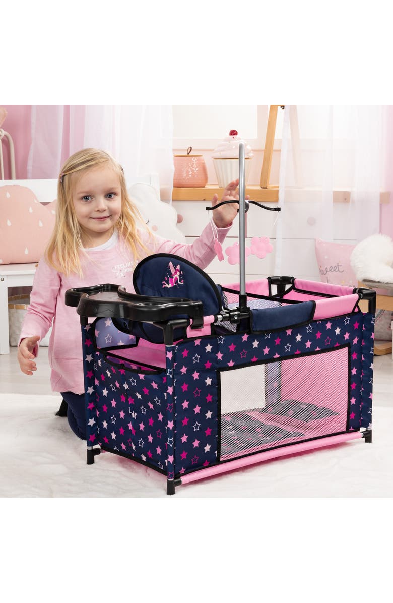 Bayer Design Navy & Pink Multibed Playpen For Dolls With Highchair & Mobile, Alternate, color, Multicolored