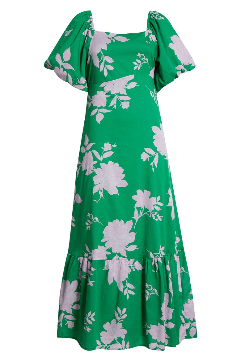 Zama Floral Xena Puff Sleeve Midi Dress, Alternate, color, KELLY-PINK-MULTI