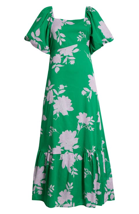 Zama Floral Xena Puff Sleeve Midi Dress