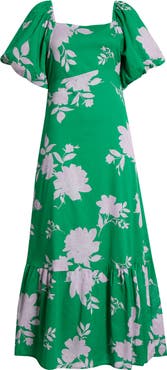 SUGARLIPS Zama Floral Xena Puff Sleeve Midi Dress