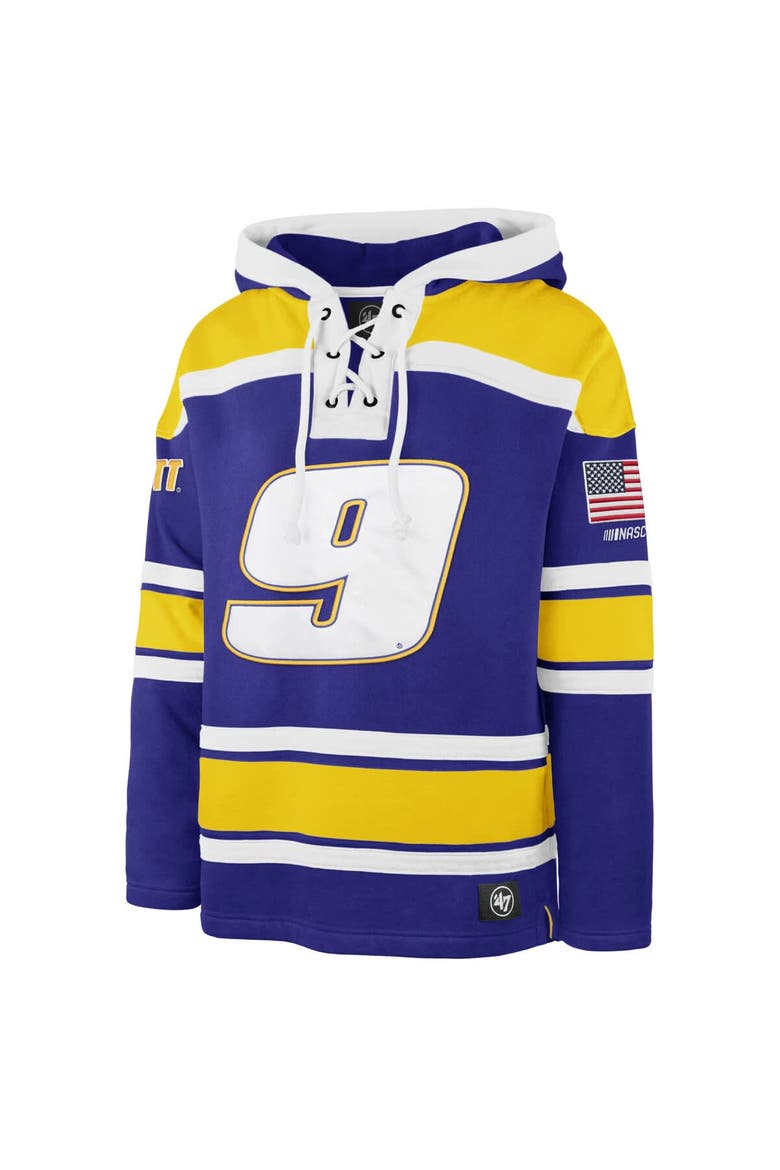 Men's '47  Royal Chase Elliott  Superior Lacer Pullover Hoodie, Alternate, color, Royal