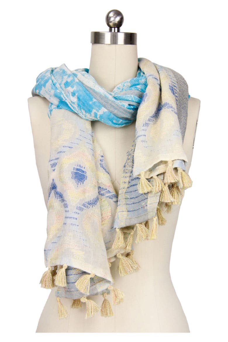Misty Mixed Border Scarf, Alternate, color, TURQUOISE