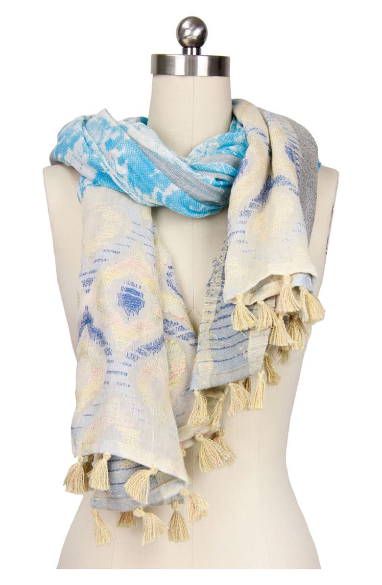 SAACHI Misty Mixed Border Scarf, Alternate, color, Turquoise