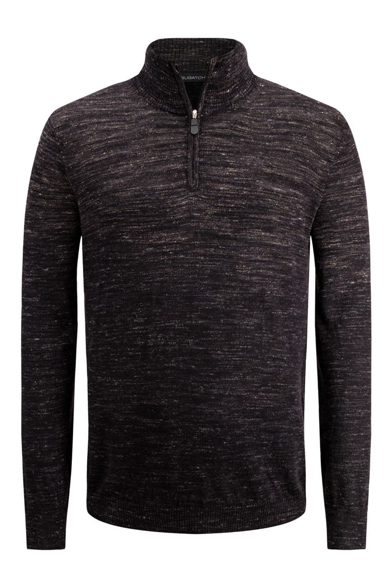 Merino Wool Blend Quarter Zip Sweater, Alternate, color, BLACK
