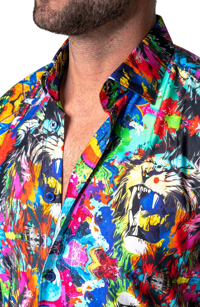 Maceoo Fibonacci Acidroar Regular Fit Button-Up Shirt, Alternate, color, Blue Multi