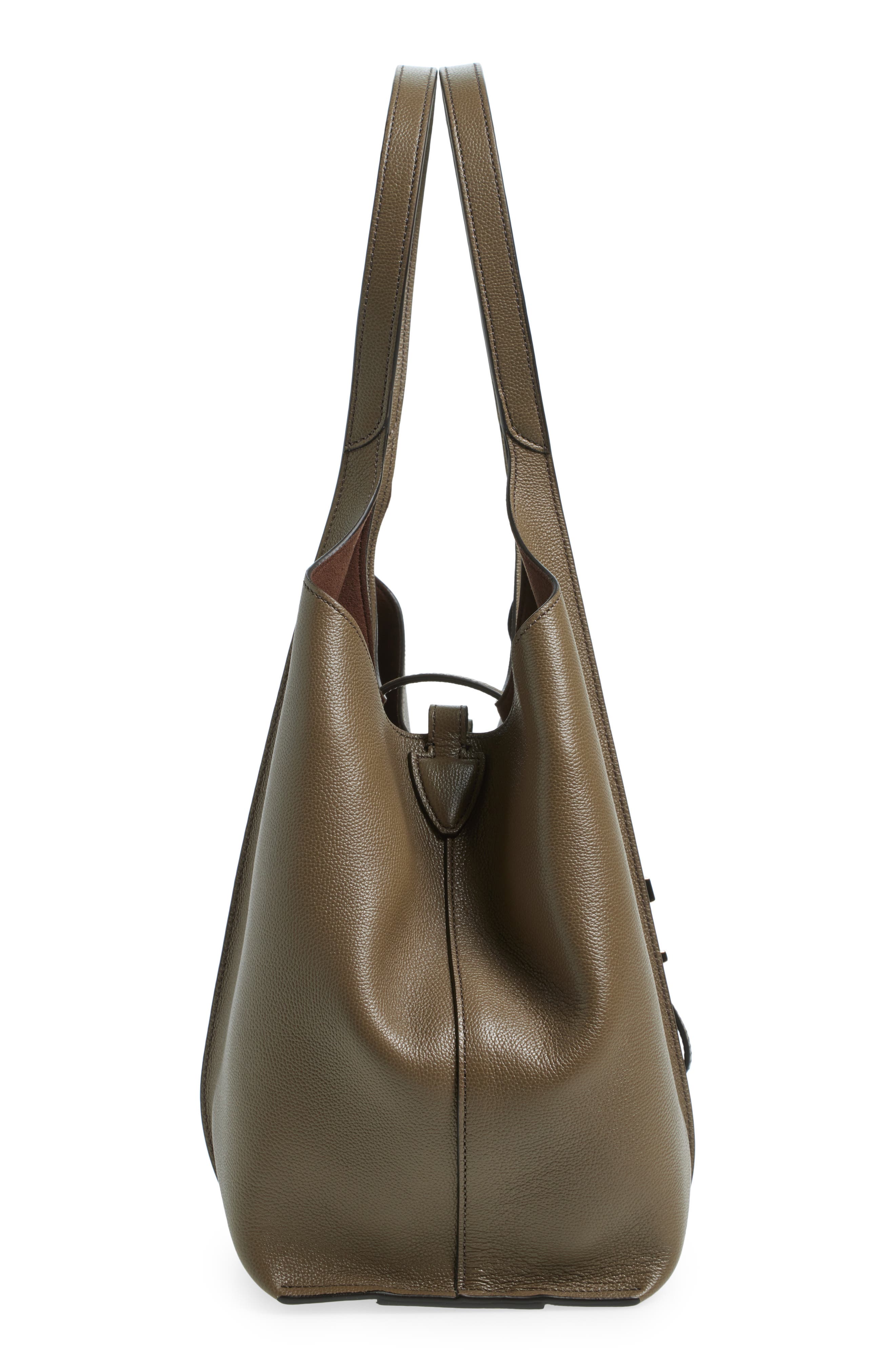 Small Logo Leather Shopper Tote, Alternate, color, TORTORA SCURO