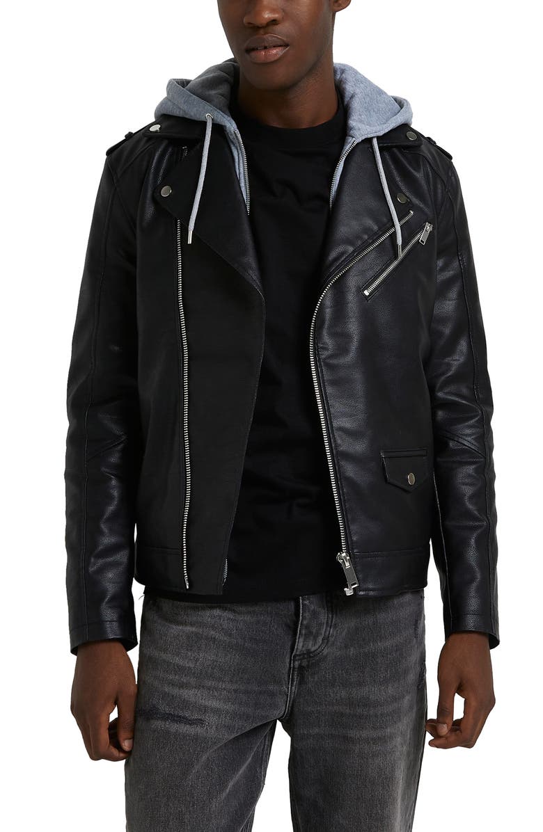 River Island BIKER HYBRID HOODIE INSERT, Main, color,