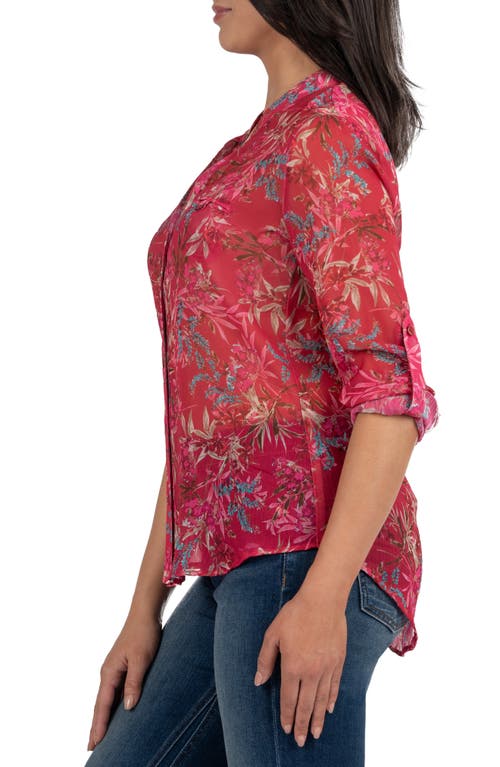 Kut From The Kloth Jasmine Chiffon Button-up Shirt In Ribeira Magenta Tan