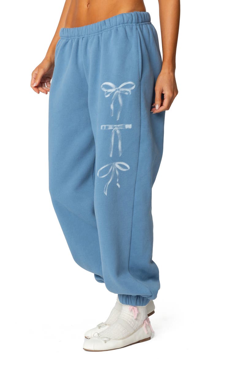 EDIKTED Bow Bliss Oversized Sweatpants, Alternate, color, Blue